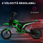 Moto Elettrica per Bambini con Acceleratore Manuale, 2 Velocità 8-16km/h, Età 8-12 Anni, Verde - immagine 5