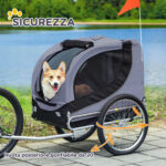 Rimorchio Bici per Cani Taglia Media con Finestre Laterali e Bandierina, 130x73x90 cm, Grigio e Nero - immagine 7