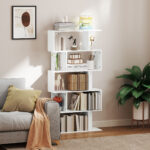 Libreria Asimmetrica a S a 5 Livelli con 10 Ripiani Aperti, in Legno, 80x24x159 cm, Bianco - immagine 7