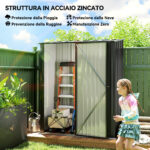 Casetta da Giardino Porta Utensili in Lamiera Acciaio con Serratura, 161,5x94,5x196cm, Nero - immagine 4