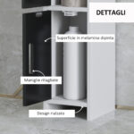 Colonna Bagno con 3 Mensole e 3 Armadietti, in Legno, 15x17x120 cm, Bianco e Nero - immagine 5