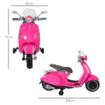 Moto Elettrica per Bambini con Licenza Ufficiale Vespa, 2 Rotelle, Luci e Suoni, 108x49x75 cm, Rosa - immagine 3