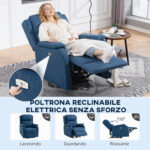 Poltrona Reclinabile Elettrica con Poggiapiedi in Tessuto Effetto Lino, 79x90x106 cm, Grigio Scuro - immagine 4