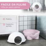 Lettiera per Gatti 4kg Max con Coperchio e Paletta Inclusa, 53x51x48 cm, Bianca e Rosa - immagine 5