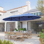 Ombrellone da Giardino Doppio con Apertura a Manovella, Acciaio e Poliestere, 460x270x240 cm, Blu - immagine 2