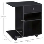 Mobile Porta Stampante in Legno Nero con 1 Cassetto, 2 Ripiani e Mensola CPU, per Ufficio 60x40x68,5cm - immagine 3