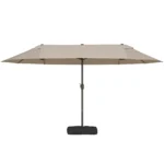 Ombrellone da Giardino Doppio 460x270cm, Ombrellone da Esterno con Apertura a Manovella, Base a Croce e Zavorra, Acciaio e Poliestere Khaki - immagine 4