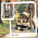 Passeggino per Cani Piccoli Pieghevole con Maniglione Girevole, Ruote con Freni e Cestino, Marrone - immagine 3