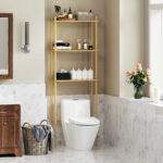 Mobile Sopra WC a 3 Ripiani a Doghe Salvaspazio in Bambù, 63,5x25,5x181 cm, color Legno - immagine 2