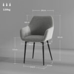 Set 2 Sedie da Pranzo Nordiche Imbottite con Braccioli Ricurvi in Tessuto Effetto Velluto, 54x57x80 cm, Grigio Scuro - immagine 3