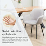 Set 2 Sedie Moderne Nordiche Imbottite con Braccioli Ricurvi in Tessuto Effetto Velluto, per Soggiorno, Sala da Pranzo, Grigio | Aosom Italy - immagine 8