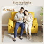 Divano 2 Posti Moderno con Cuscini e Rivestimento in Tessuto Spugna, 130x77x84 cm, Giallo - immagine 5