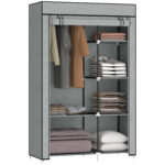 Armadio Guardaroba Portatile Tessuto non Tessuto con 6 Ripiani Aperti e un Appendino, 103x43x162,5 cm, Grigio