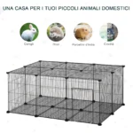 Gabbia per Conigli e Piccoli Animali, 22 Pannelli Modulabili in Metallo con Porta, Nero, 105 x 70 x 45cm - immagine 4