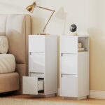 Set di 2 Comodini con 2 Cassetti e Ripiano Aperto Moderni e Salvaspazio, 25x30x65 cm, Bianco - immagine 2