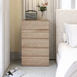 Cassettiera 5 Cassetti in Legno con Guide in Metallo e Maniglie Scanalate, 60x39x1 cm, color Faggio - immagine 8