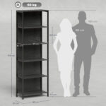 Libreria Scaffale in Stile Industriale a 5 Ripiani con Illuminazione LED, in Metallo e Legno, 60x30x179 cm, Nero - immagine 3