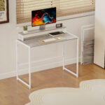 Scrivania Pieghevole Salvaspazio con Stand per Monitor Rimovibile, 1x48x87,5 cm, Legno - immagine 7