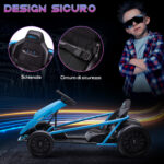 Go-Kart Elettrico per Bambini 8-12 Anni con Schienale Alto e Cintura di Sicurezza, 115x77x54 cm, Blu e Nero - immagine 6