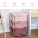 Cassettiera in Plastica Colorata per Cameretta con 3 Cassetti, Arredamento Casa e Asilo 37x37x56,5cm Rosa - immagine 5