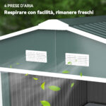 Casetta da Giardino con 2 Porte Scorrevoli e 4 Prese d'Aria in Acciaio, 340x386x2cm, Verde - immagine 8