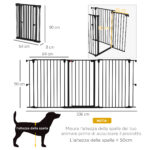 Cancelletto per Cani Taglia Media a 3 Pannelli con Doppio Sistema di Blocco, 206x90cm, Nero - immagine 3