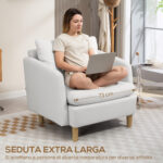 Poltrona da Salotto Moderna in Tessuto con Seduta Ampia e Imbottitura Spessa, 90x86x91 cm, Crema - immagine 4