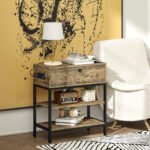 Tavolino da Divano con Cassetto e 2 Ripiani Stile Industriale, in Legno e Metallo, 60x30x66,5 cm, Nero e Marrone - immagine 2