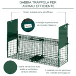 Gabbia Trappola per Animali Vivi Piccoli con Doppia Porta e Maniglia, 80x25x30cm, Verde Scuro - immagine 6