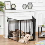 Cancellino per Cani Taglia Piccola e Media Pieghevole a 3 Pannelli, 180x3x74,5 cm, Nero - immagine 2