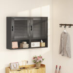 Armadietto Bagno a Parete con Ripiano Regolabile e Anta Ammortizzata, 40x20x60 cm, Nero - immagine 9