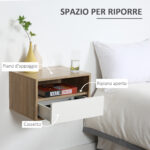 Set 2 Comodini Sospesi con Cassetto e Ripiano 45x35x27,5cm - Bianco e Color Legno - immagine 5