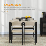 Set da Pranzo con Tavolo Rettangolare e 4 Sedie in Acciaio e MDF, Nero e Rovere - immagine 4
