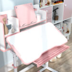 Set Scrivania e Sedia per Bambini Regolabili, Banco Scuola con Piano Inclinabile, Cassetto, Scaffale, Rosa - immagine 8