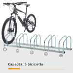 Rastrelliera Portabiciclette Parcheggio per 5 Biciclette in Acciaio, 145×33×27 cm, Argento - immagine 4
