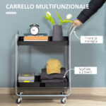 Carrello Portavivande a 2 Livelli con Maniglie e Ruote girevoli, Carrello Portaoggetti in Metallo per Cucina Soggiorno, 63x40,4x83,5cm, Nero - immagine 7