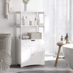 Mobile Bagno con Mensole, Armadietto e Cassetto, Mobiletto da Bagno Multiuso in Legno, Bianco,  60x33x122,5cm - immagine 2