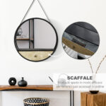 Specchio da Parete Rotondo da Ø61cm con Cassetto e Cornice in Metallo Nero - immagine 5