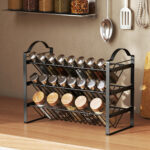 Portaspezie da Cucina a 3 Livelli, Organizer Salvaspazio con Ripiani Inclinati in Metallo, Nero - immagine 8