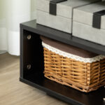 Tavolino da Caffè Asimmetrico in Legno con Ripiani e Piedini Regolabili, 60x60x45cm, Nero - immagine 7