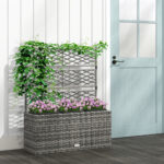 Fioriera con Grigliato per Rampicanti con 3 Vasi in Acciaio e Rattan PE, 84x30x107cm, Grigio - immagine 2