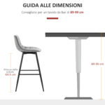 Set 2 Sgabelli Alti da Bar con Sedie Imbottite e Poggiapiedi Stile Nordico, con schienale in Velluto, 45x47x88cm, Grigio | Aosom Italy - immagine 7
