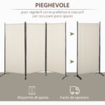 Paravento Separé da Interno a 3 Pannelli Pieghevole in Metallo e Poliestere, 253x50x182cm, Beige - immagine 4