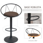 Set 2 Sgabelli da Bar Girevoli con Schienale e Poggiapiedi in Metallo, Altezza Regolabile e Seduta Imbottita per Soggiorno e Cucina , Marrone 51x46x78-1cm - immagine 6