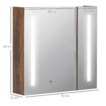 Specchiera Bagno con Luci LED Regolabili, 2 Ante e Mensola Regolabile, 70x15x65cm, Marrone - immagine 3