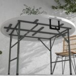 Tavolo Pieghevole per Giardino e Campeggio, in Acciaio e HDPE, Ø122x73 cm, Grigio e Bianco - immagine 8