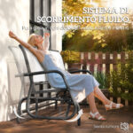 Panchina a Dondolo da Giardino a 3 Posti in Metallo e Tessuto a Rete Traspirante, 147x70x85cm, Beige - immagine 4