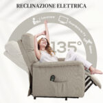 Poltrona Alzapersona Elettrica Reclinabile con Poggiapiedi, Telecomando e Tasca, Beige - immagine 5