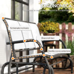 Panchina a Dondolo da Giardino a 3 Posti in Metallo e Tessuto a Rete Traspirante, 147x70x85cm, Beige - immagine 8