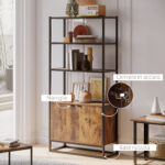 Scaffale Libreria in Stile Vintage con 3 Ripiani, 1 Armadietto in Legno e Telaio in Metallo Nero 76x33x162,5cm - immagine 6